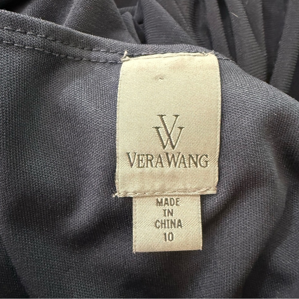 Vera Wang Sleeveless Navy Blue Cowl Neck Ruched Waist Knee Length Dress Size 10 - Picture 7 of 7